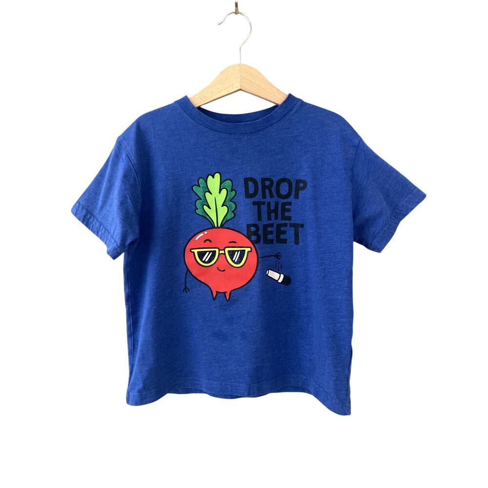 Drop the Beet Veggie Pun Crewneck Tee Blue 5/6